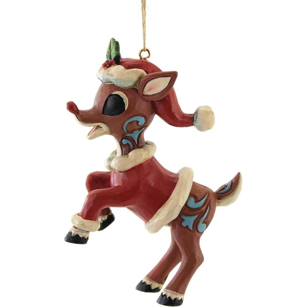 Enesco Rudolph The Red-Nosed Reindeer in Santa Suit Hanging Ornament NIB NEW